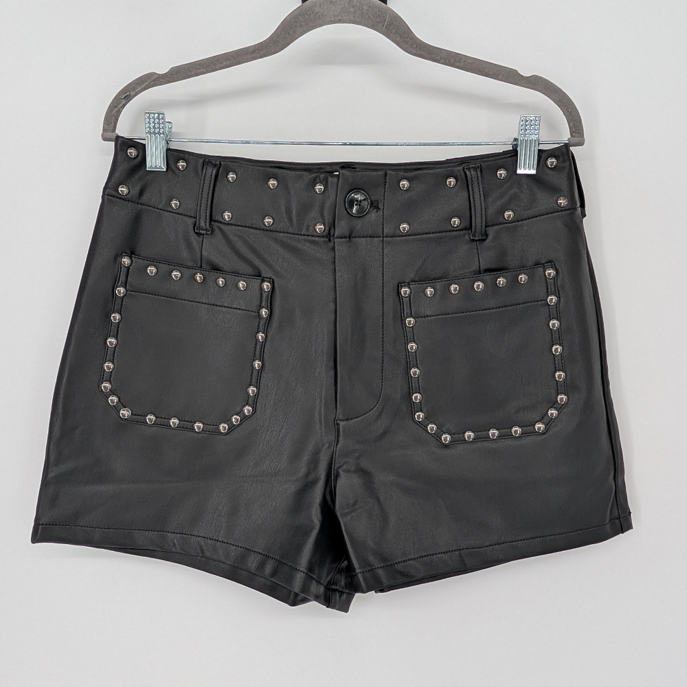NWT Maeve Anthropologie Colette Studded Faux Leather Shorts | Size 31 | Black